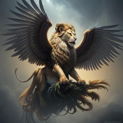 Vibrant, Hyperrealistic Winged Lion Concept Art