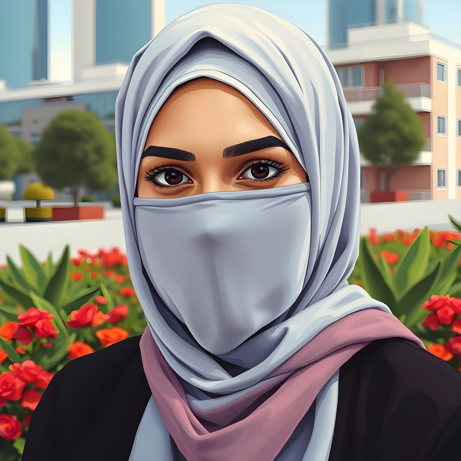 Minimalist Painting of a Niqabi Woman in Modest Style