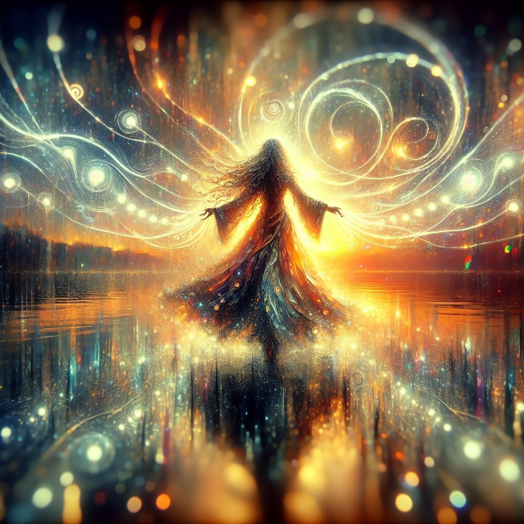 Mystical Middle Eastern Woman Embracing Radiant Sunset Light