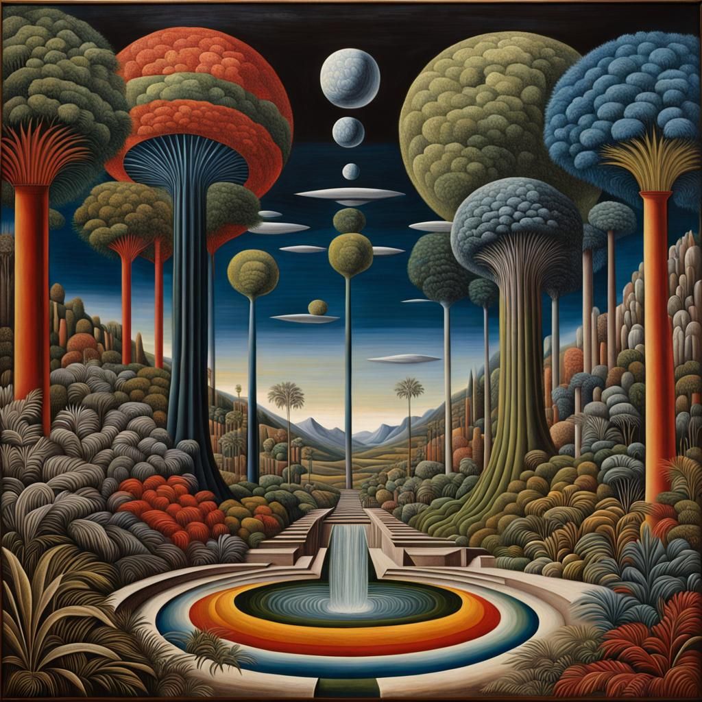 Surrealistic Oasis Masterpiece in Deep Triadic Colors