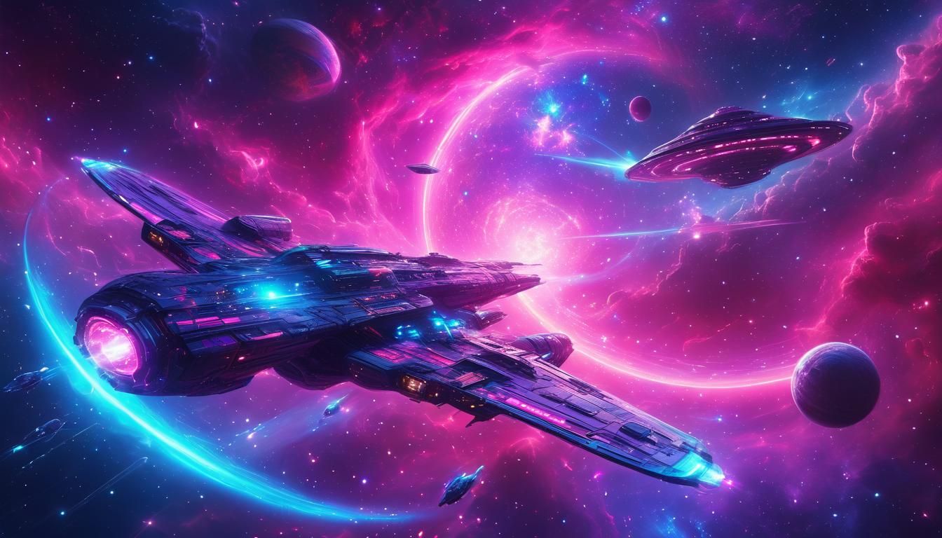 Vibrant Neon Galaxy Illuminated by Swirling Nebulae