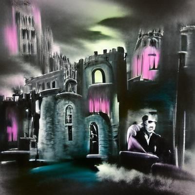 The Vampire's Castle artwork detailed painting film noir volumetric lighting pastel Gothic