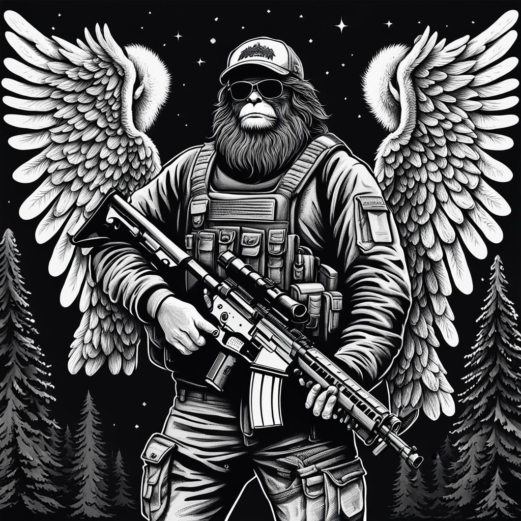 Sasquatch Angel Armed with AR15s