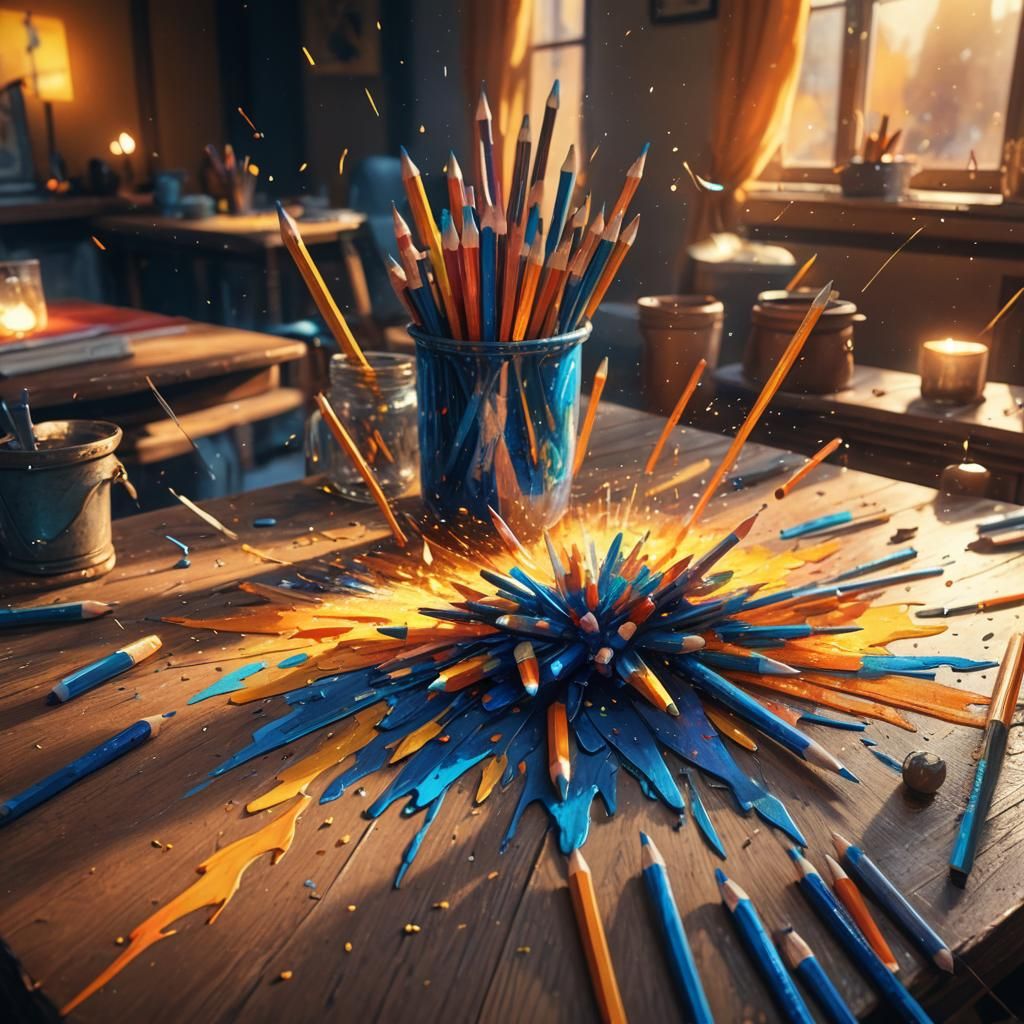 Dancing Pencils on Worn Table: Fantasy Concept Art