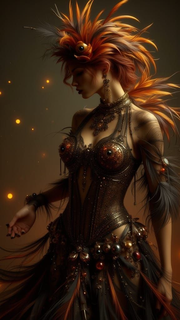 Flapper Dancing with Feathers in Art Nouveau Punk