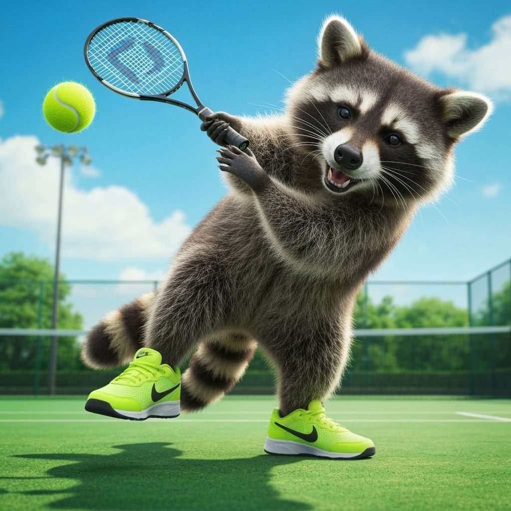 Raccoon Athlete Plays Tennis in Digital Art