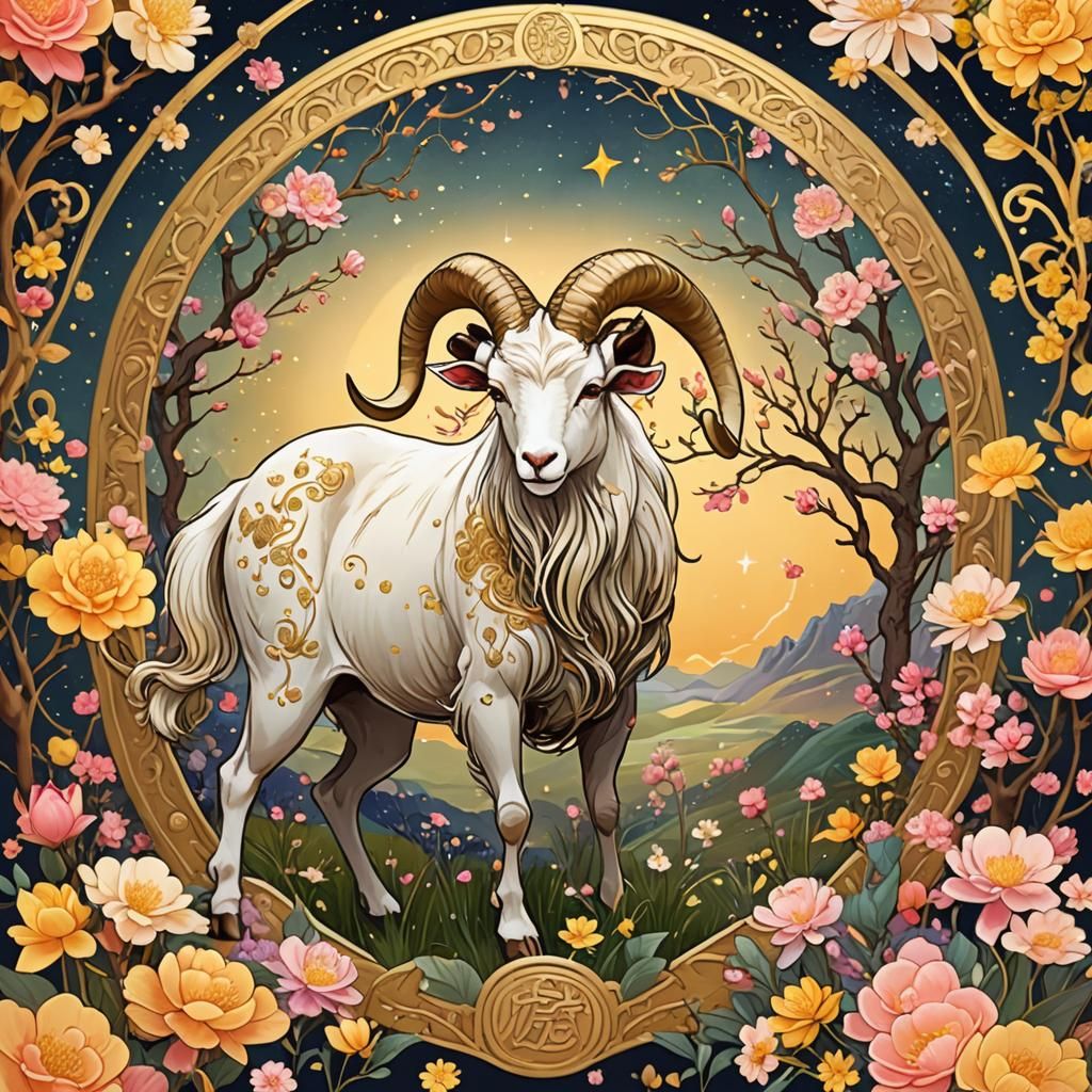 Ethereal Earth Goat in Art Nouveau Style