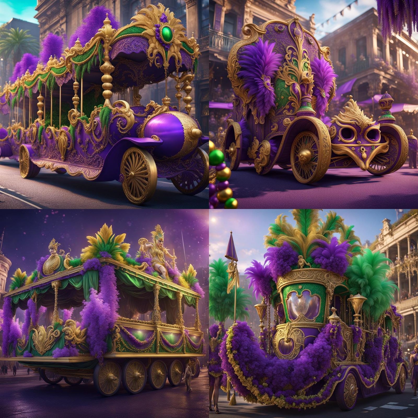 Vivid Mardi Gras Float in Detailed Matte Painting