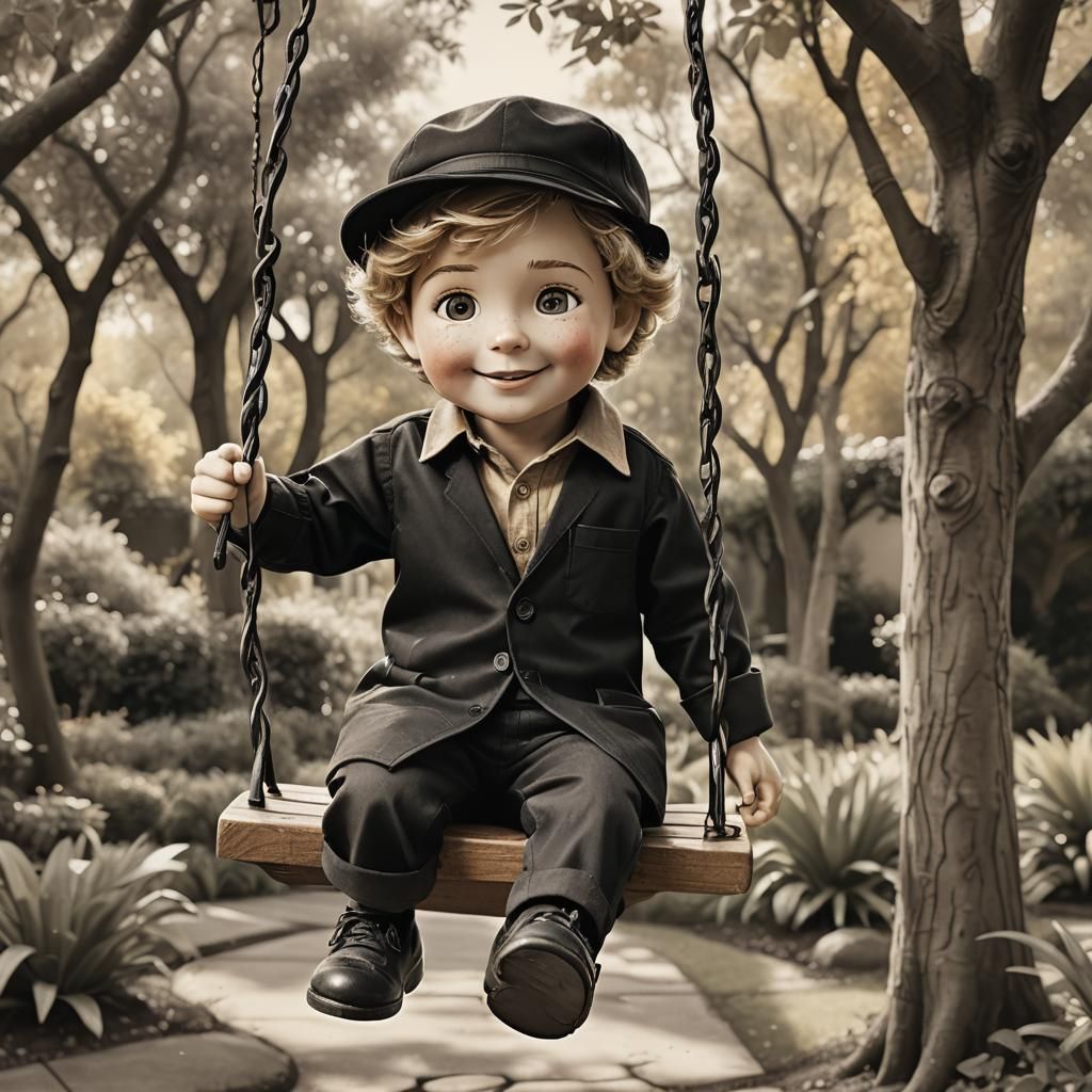 Jewish Boy Doll on a Swing, Matte Painting
