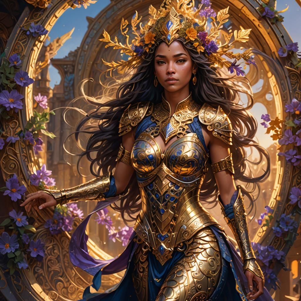 Ornate Armored Woman Portrait in Fantasy Art Style