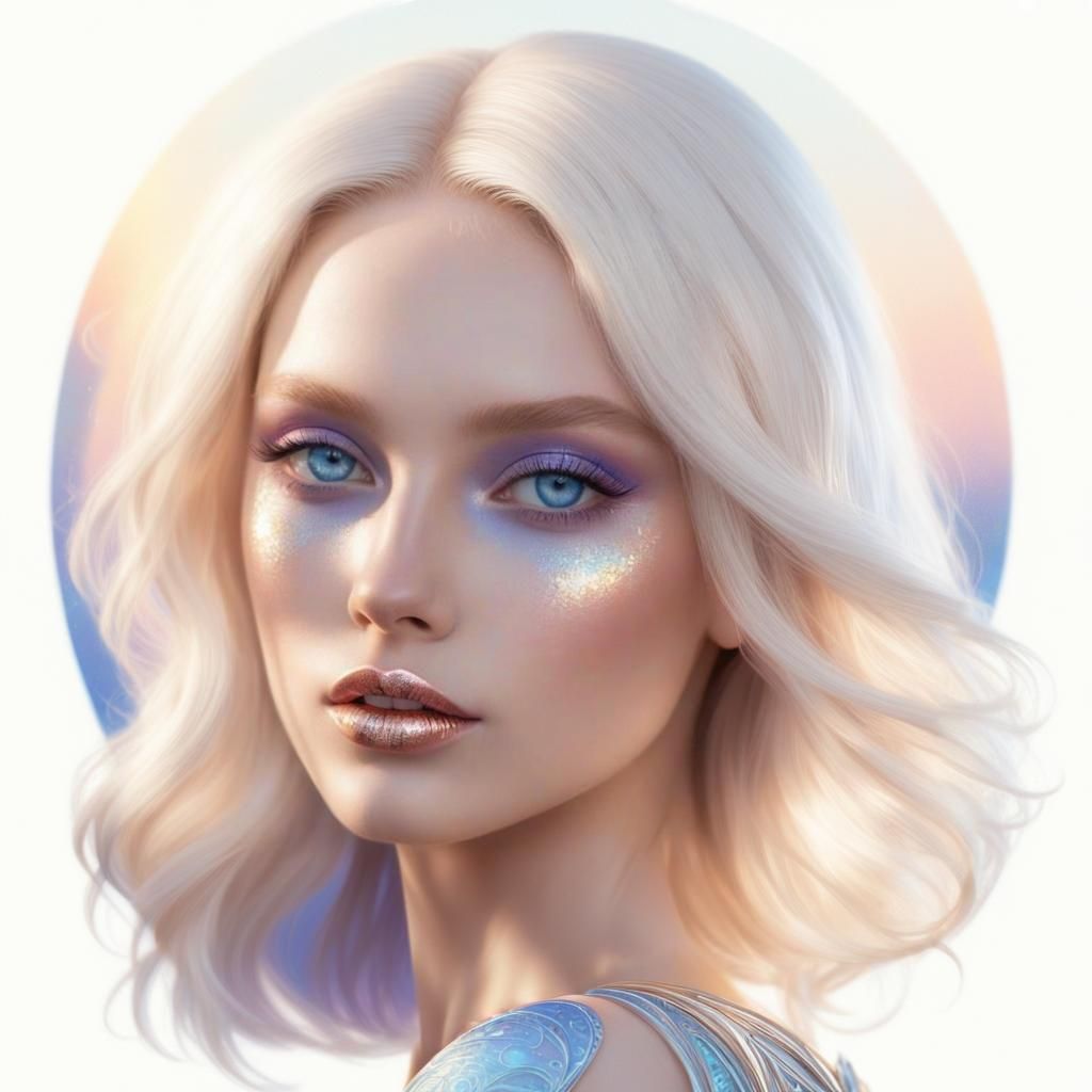 Ethereal beauty with platinum blonde hair and crystal blue e...