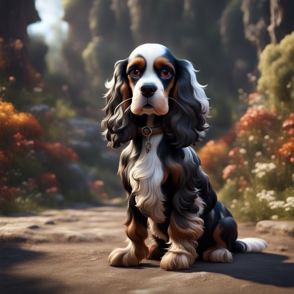 Pixar-Style Tri-Color Cocker Spaniel Animation