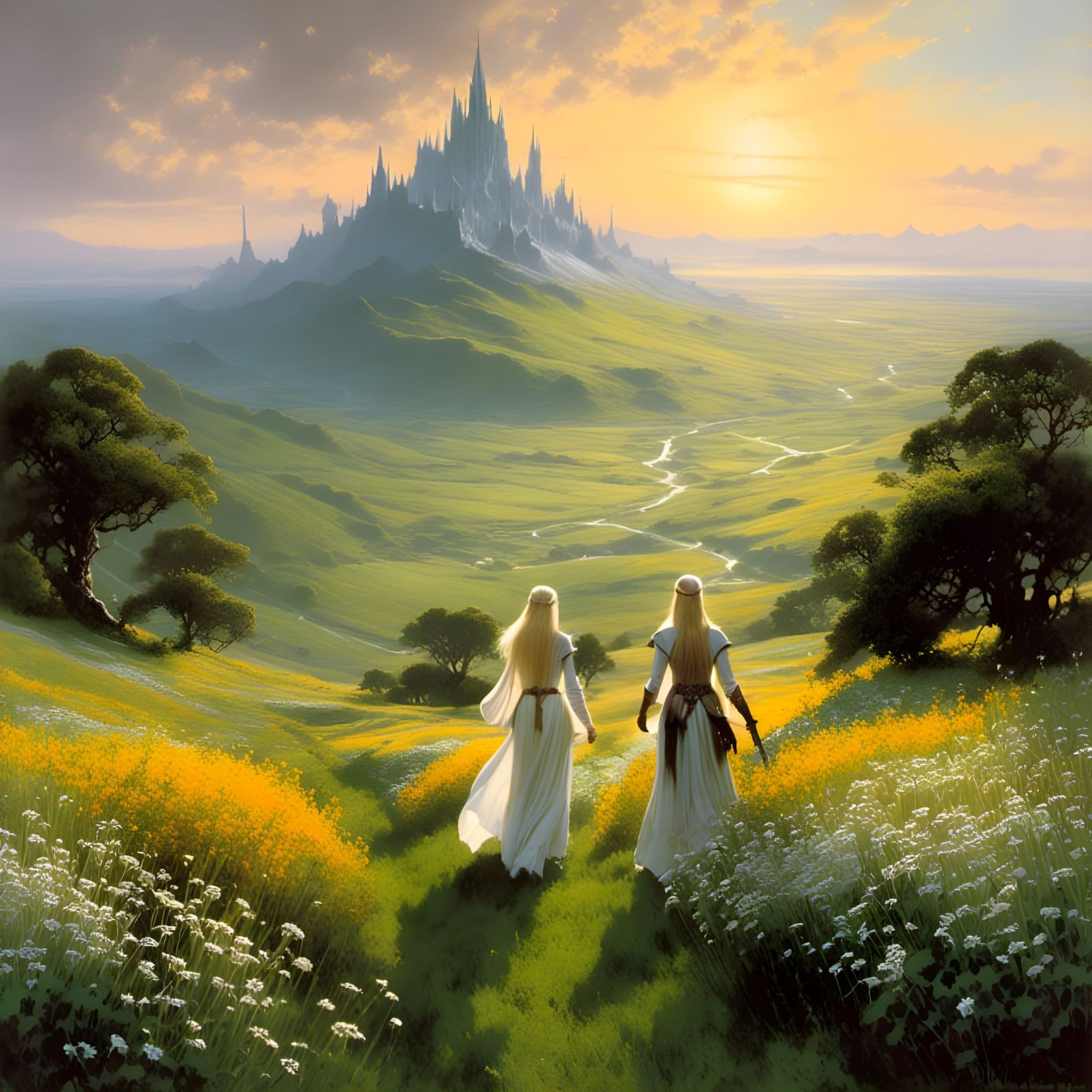 Elven Maidens in a Wildflower Meadow