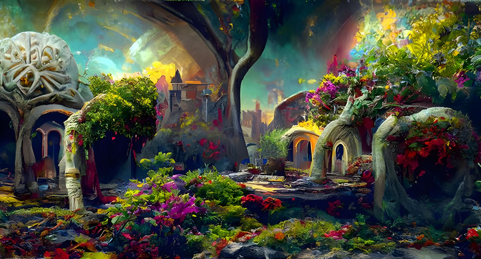 Magical Castle Courtyard with Tree of Life