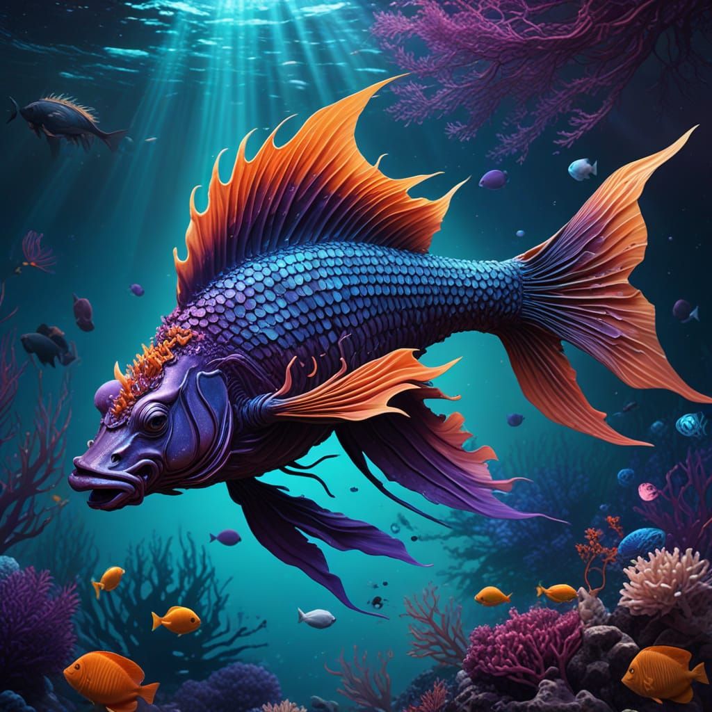 Mythical Sea Demon in Cosmic Underwater Illustration