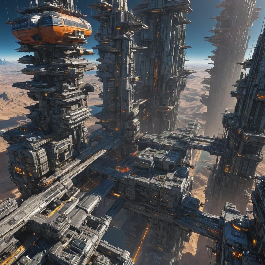 Spectacular Space City in Hyperrealistic Style