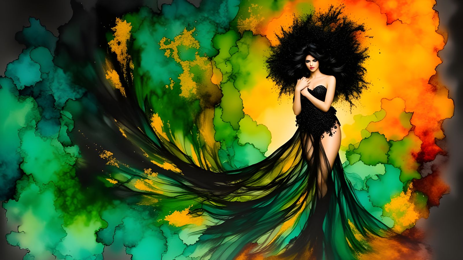 1920s German Expressionist Cabaret Showgirl in Watercolor