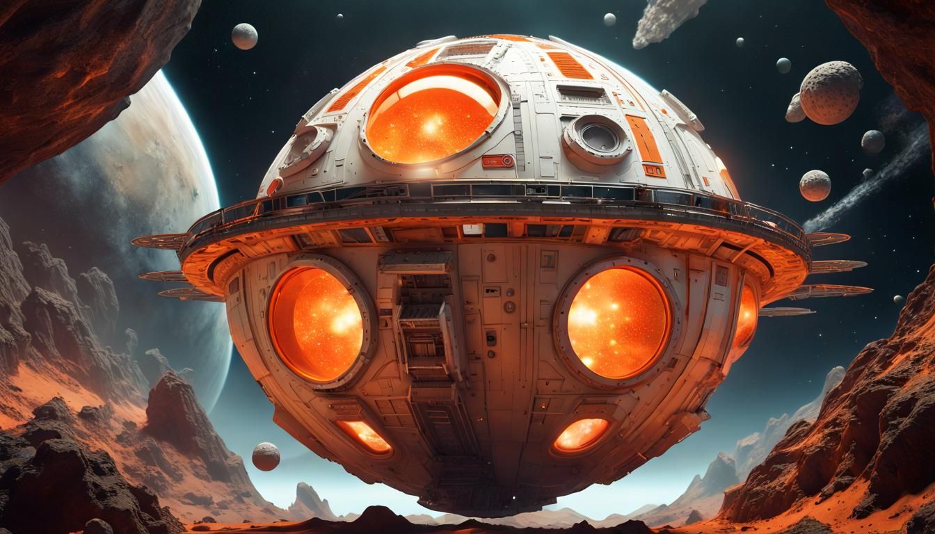 Retro-Futuristic Starship in Deep Space Diorama