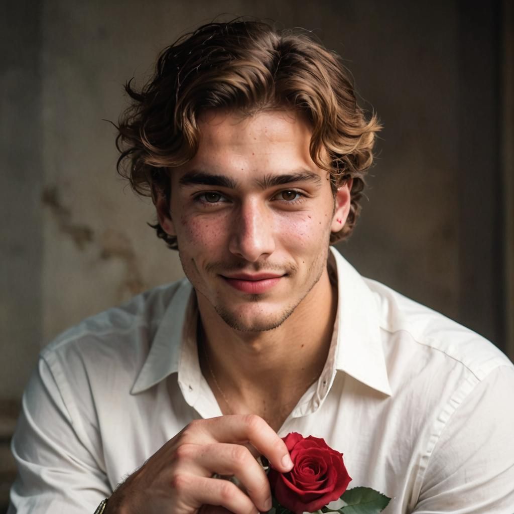 Charming Mafia Man with Rose, Renaissance Portraiture