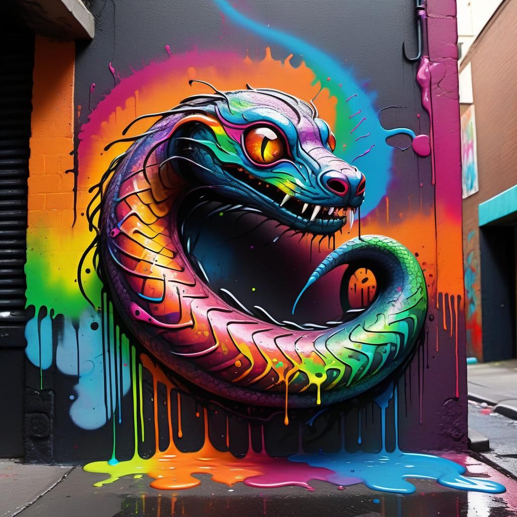 Rainbow Serpent Graffiti in Pop Art Style