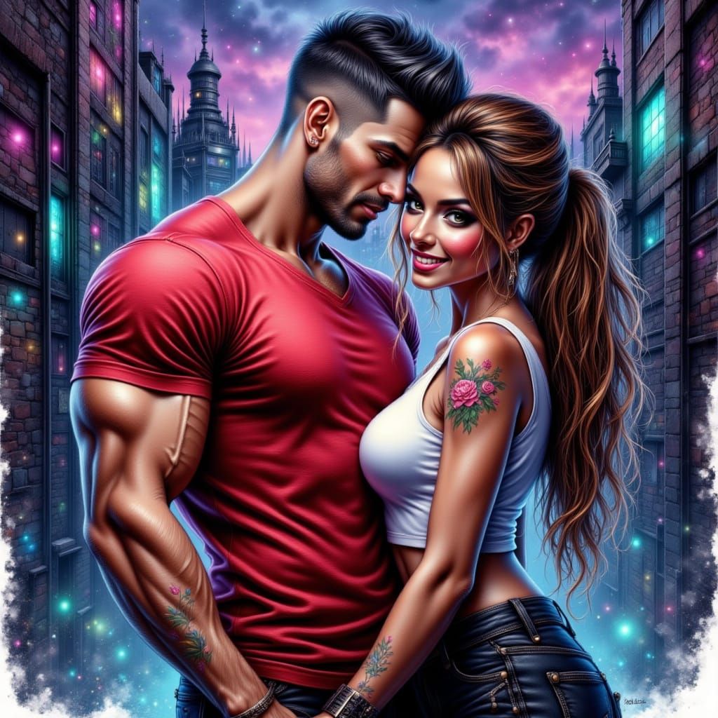 Gothic Punk Portrait in Vibrant Watercolor and Airbrush