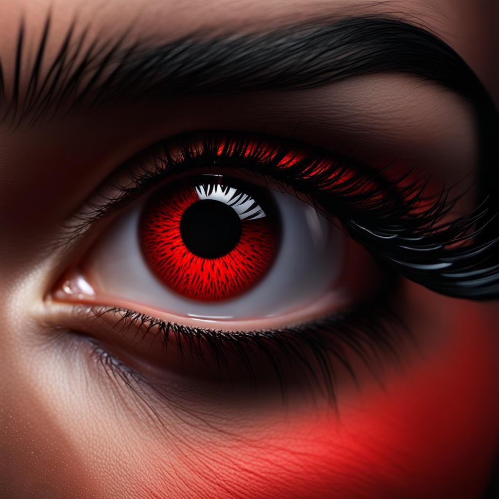 Monochromatic Eye with Glowing Red Iris: Photorealistic Clos...