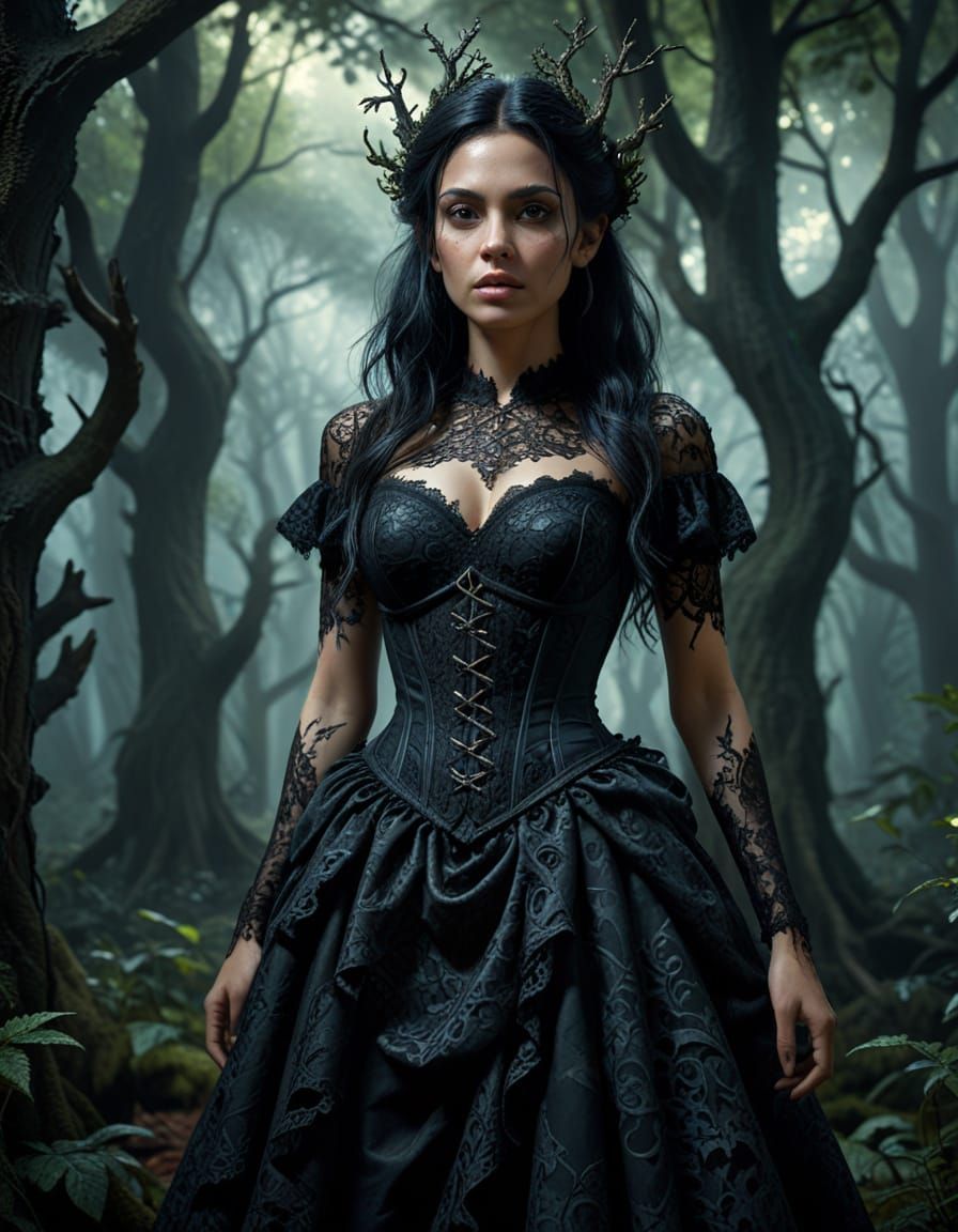 Gothic Fantasy Forest Portrait of Mexican Woman