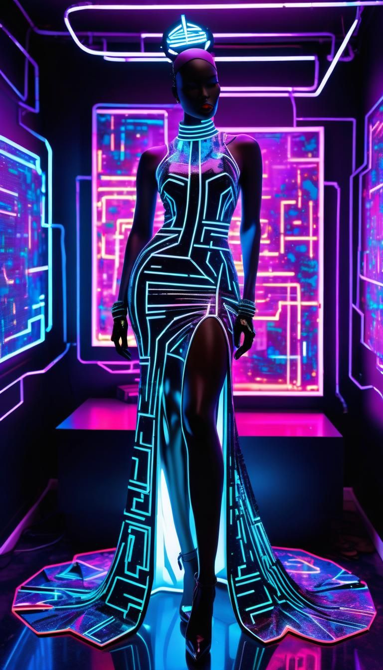 Vaporwave Mannequin in Blacklit Room