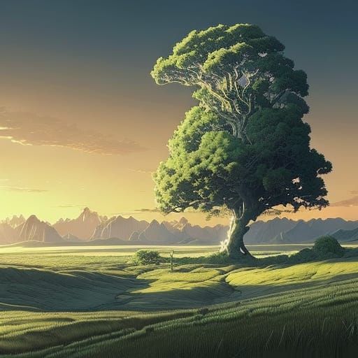 Dramatic Lonely Tree Digital Illustration
