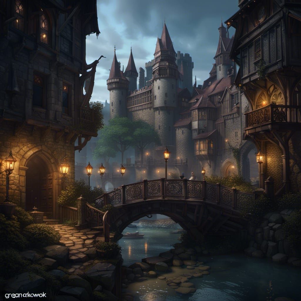 Dark Fantasy Castle and Adventurers: Detailed Concept Art