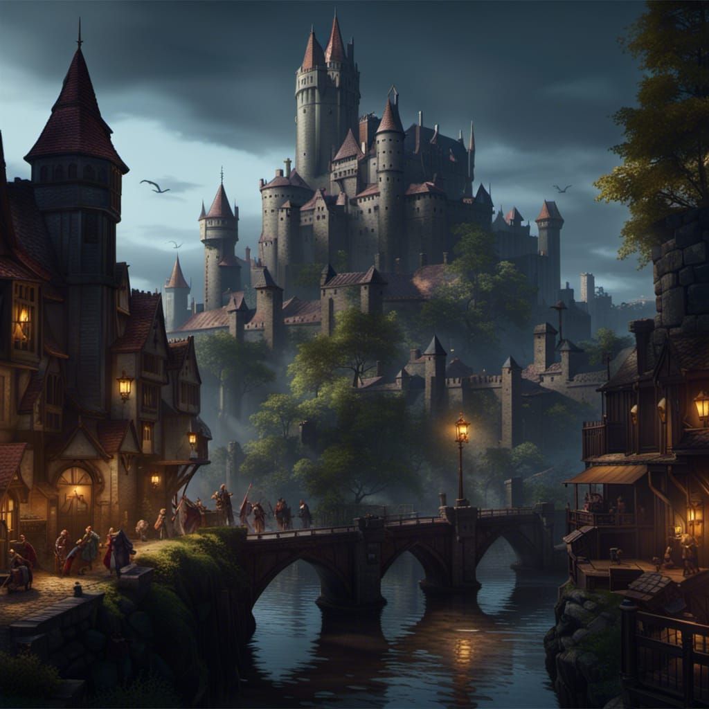 Riverside Castle: Dark Fantasy Concept Art