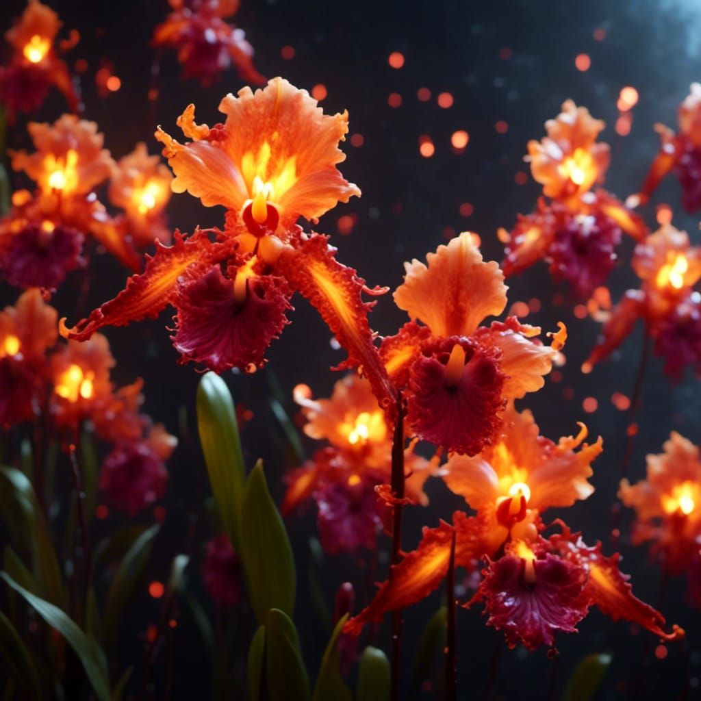 Glowing Fire Orchid in Extreme Detail