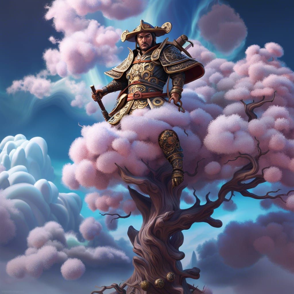 Samurai in Tree: Detailed Cel-Shaded 3D Art