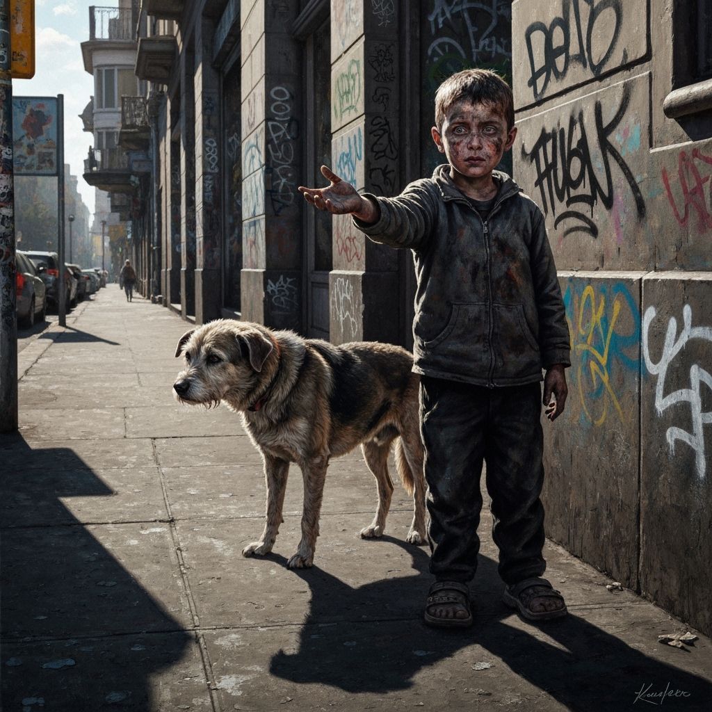 Beggar Child and Dog: Gritty Realism Art