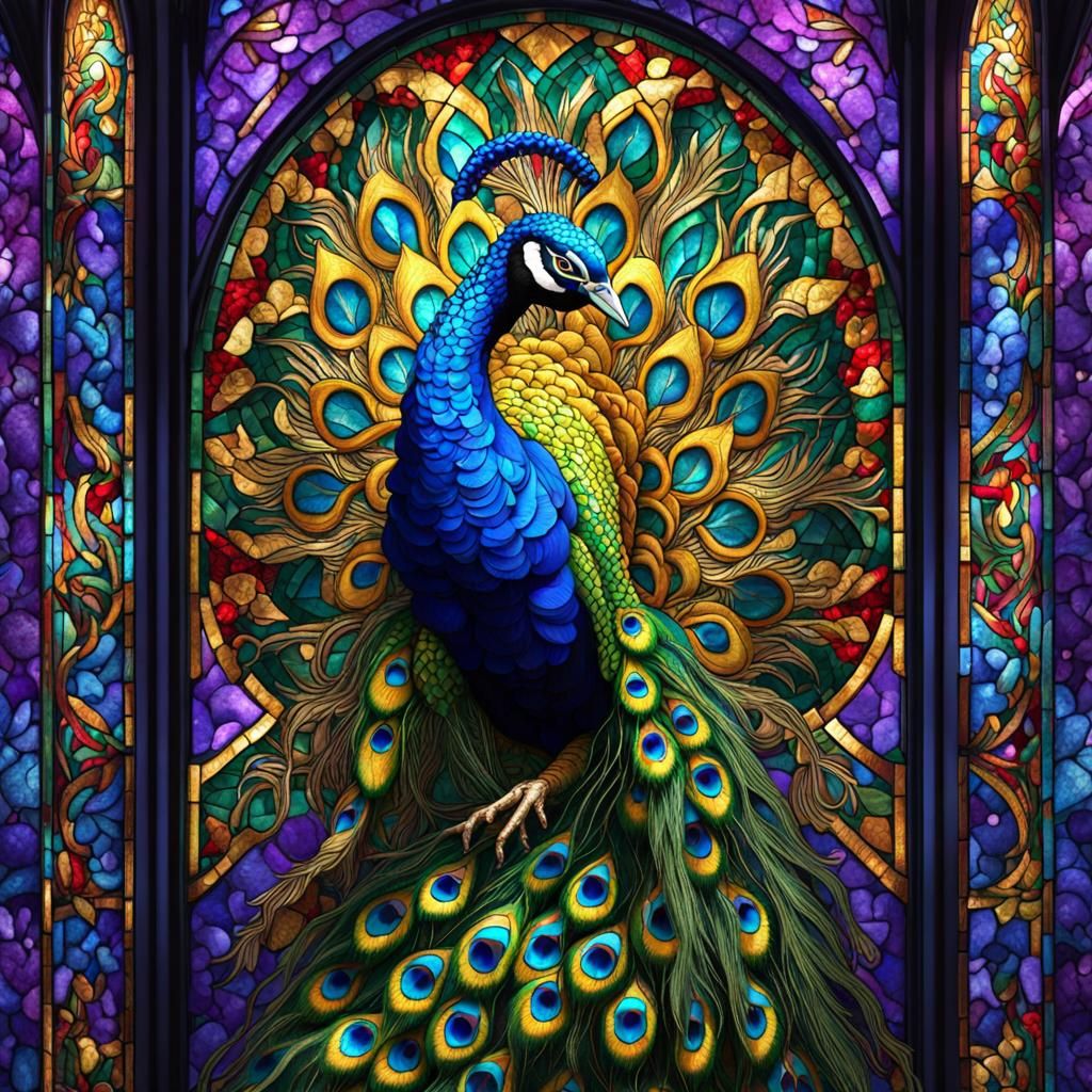 Stained glass peacock