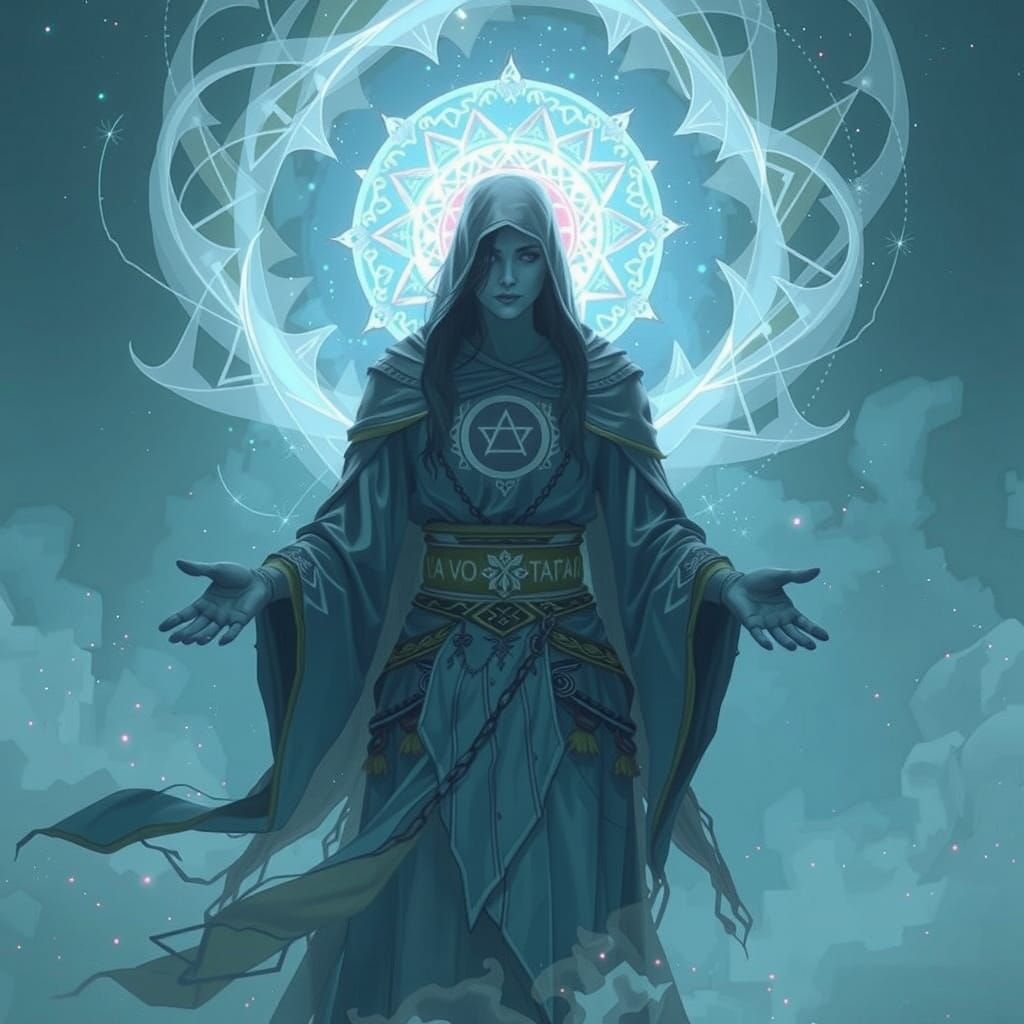 Ethereal Woman in Rainbow Light Aura