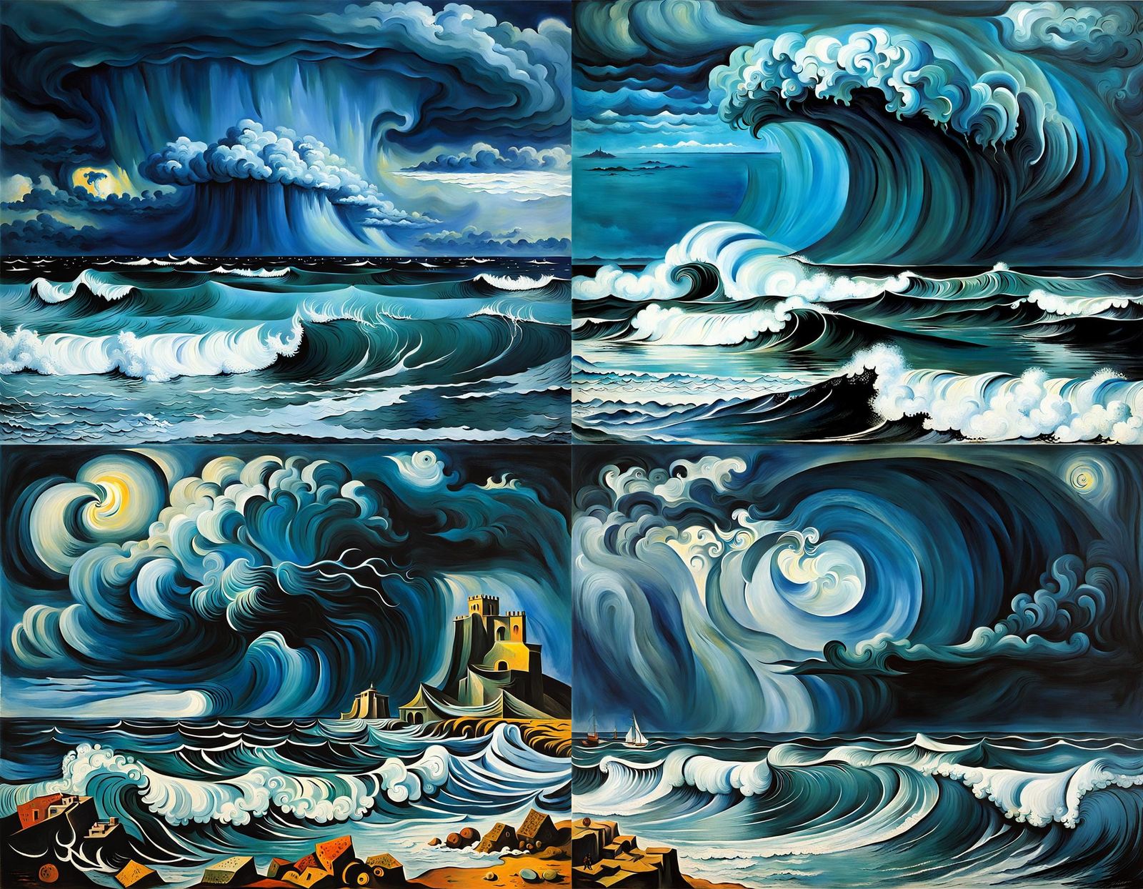 Surreal Ocean Storm in Cubist Style