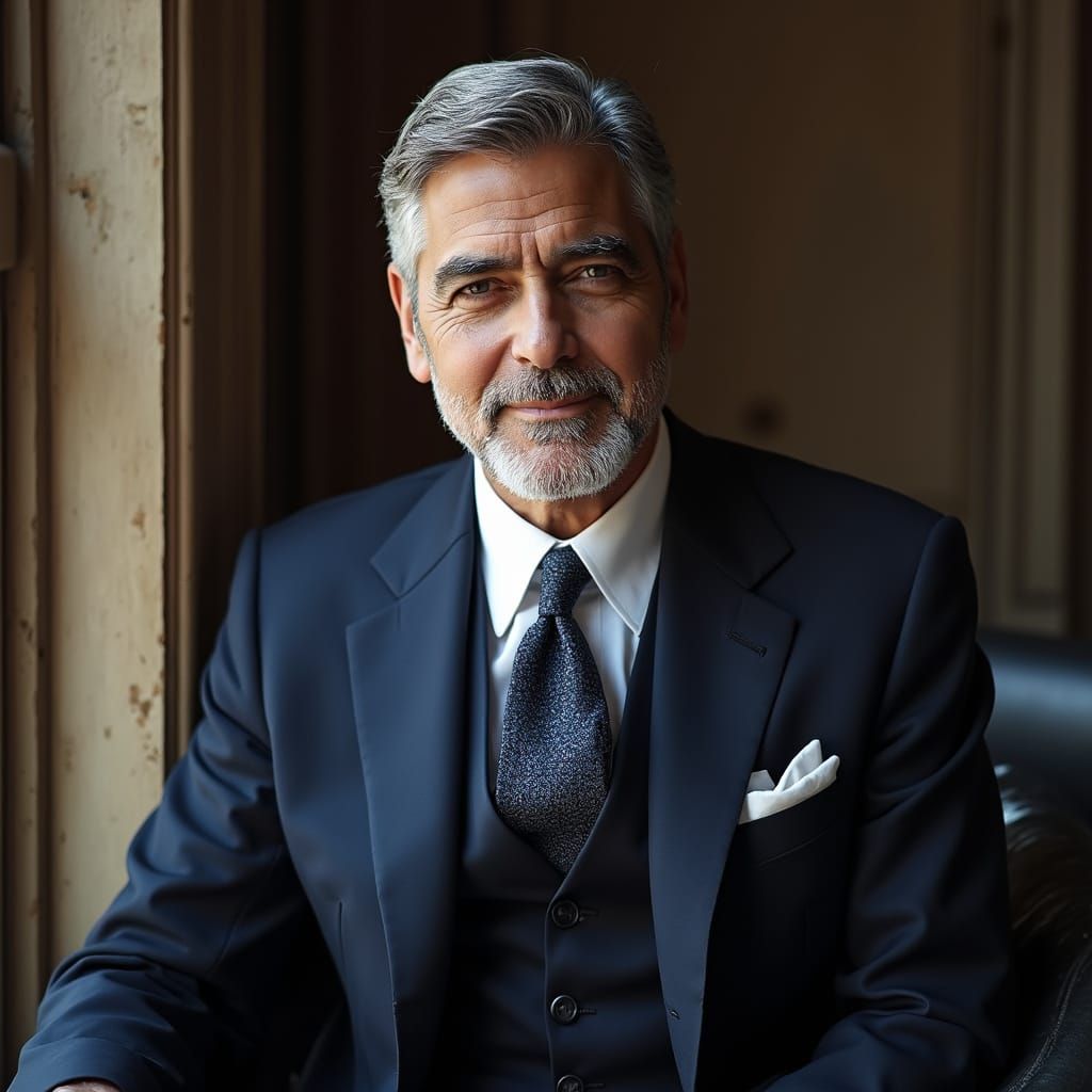 Dashing Silver-Haired Gentleman in Old Hollywood Style
