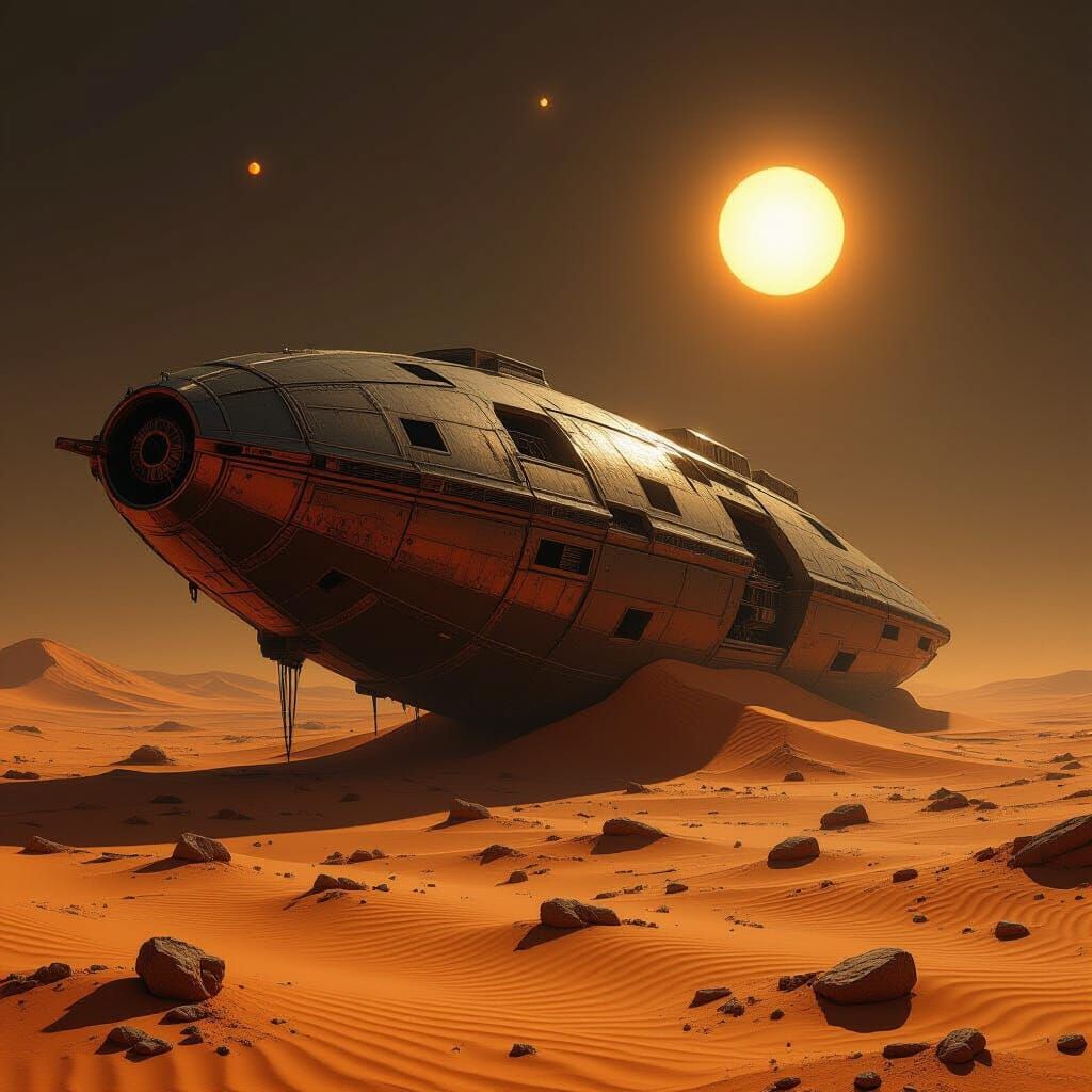 Derelict Spaceship in Alien Desert, Renaissance Painting Sty...
