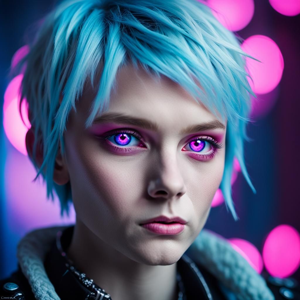 Goth Punk Woman Portrait with Neon Lighting