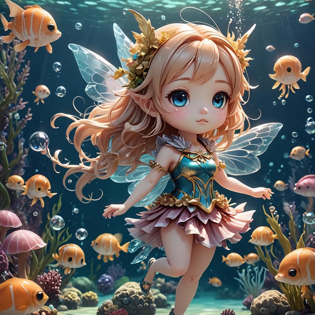 Kawaii Chibi Fairy Underwater in 3D Anime Art