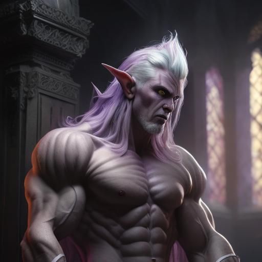 Hyperdetailed Elf with Purple Hair, Dark Fantasy Art