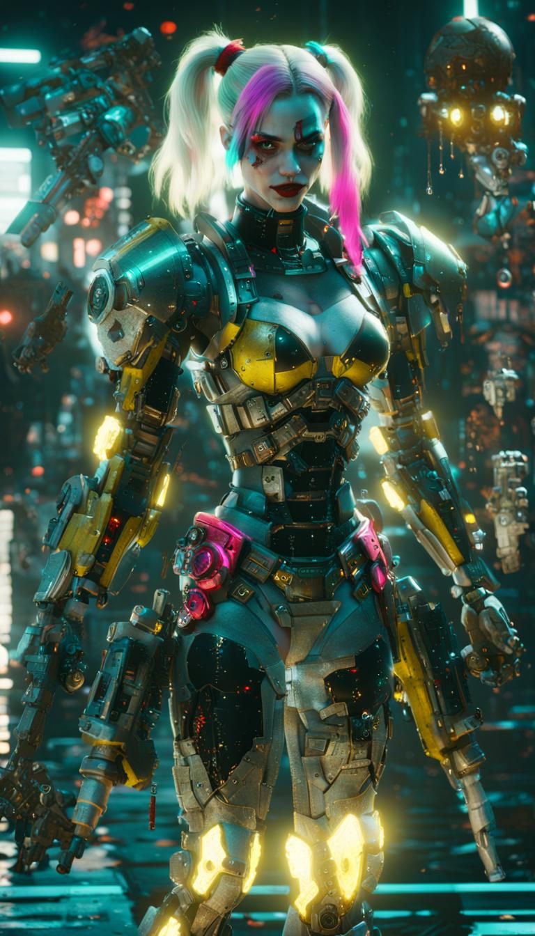 Cyberpunk Harley Quinn with Mecha Arm in 2099