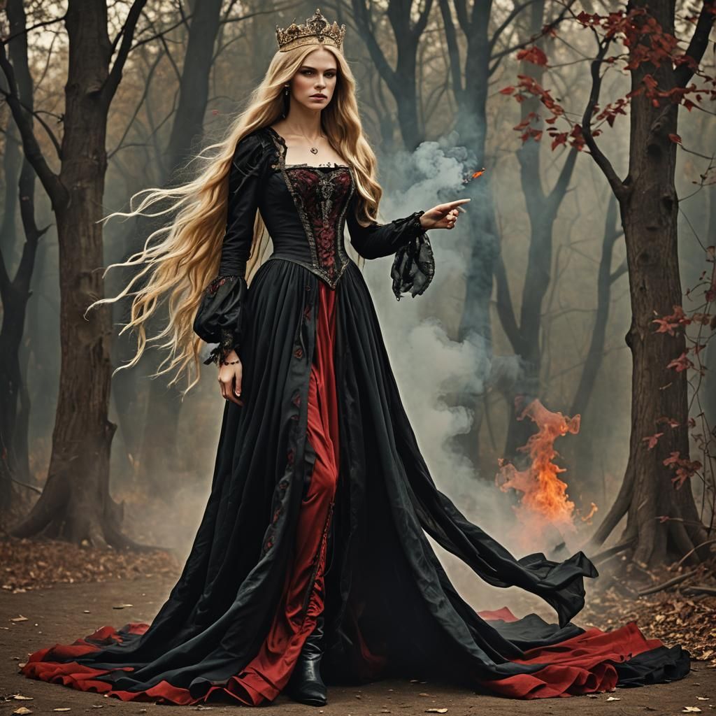 Teenage Queen with Phoenix, Fantasy Storybook Illustration