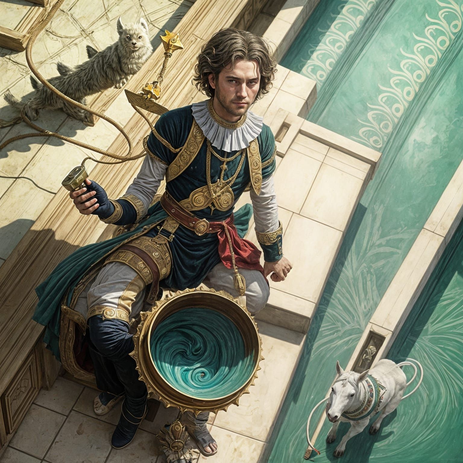 Surreal Scene of a King and Diablos in a Dreamcore Landscape