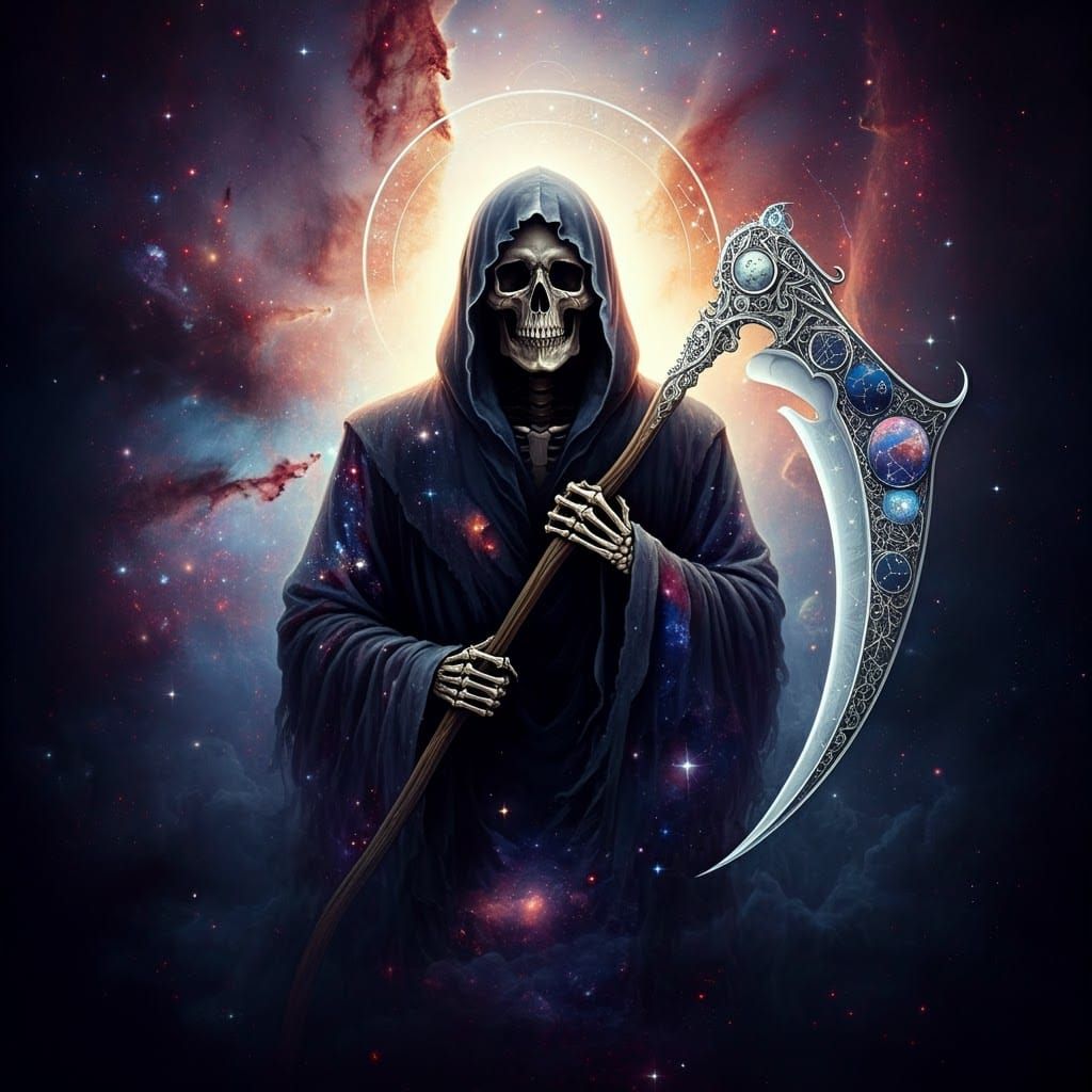 Cosmic Death Harvesting Time in Beksiński Style