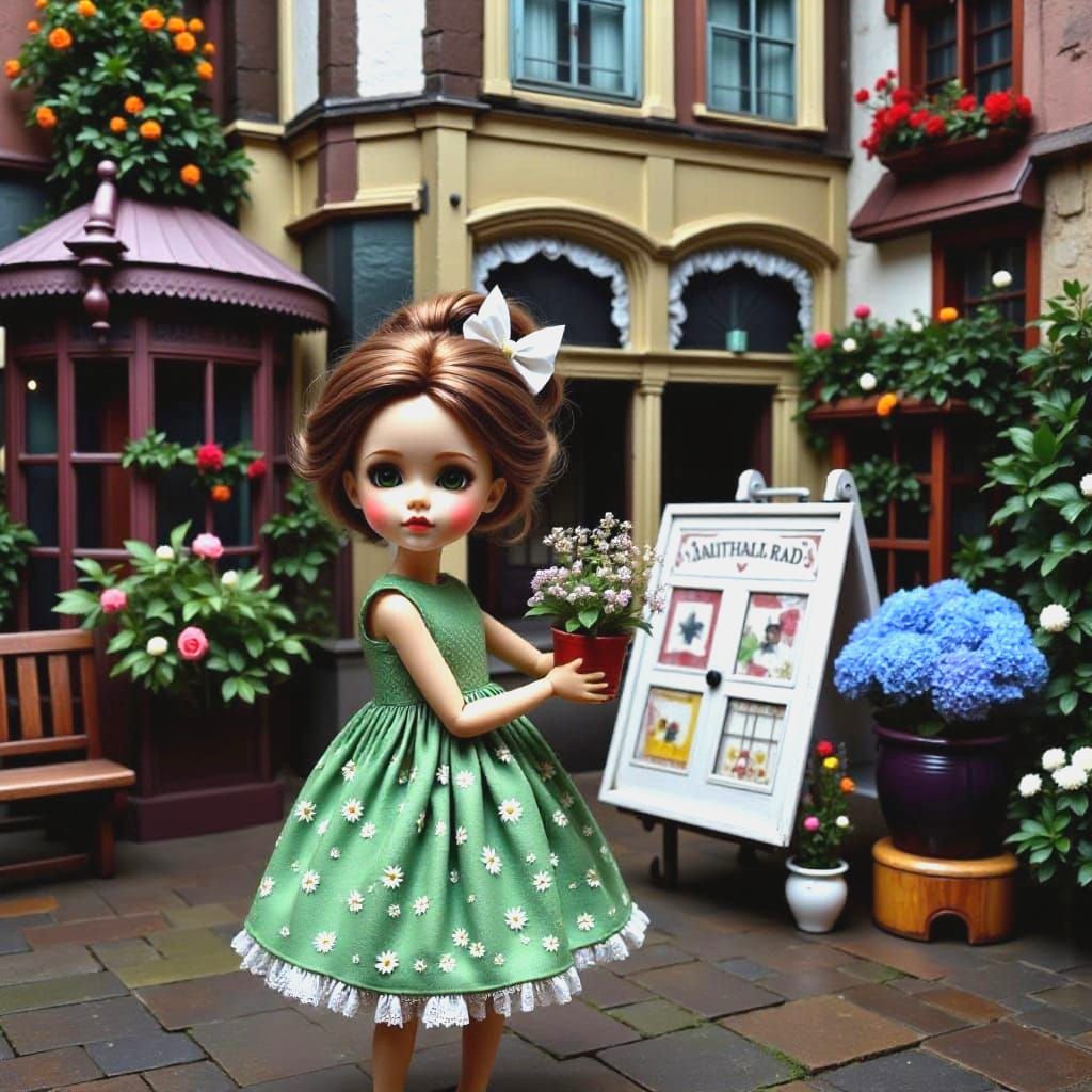 Doll with Wildflowers in 3D Cinematic Style