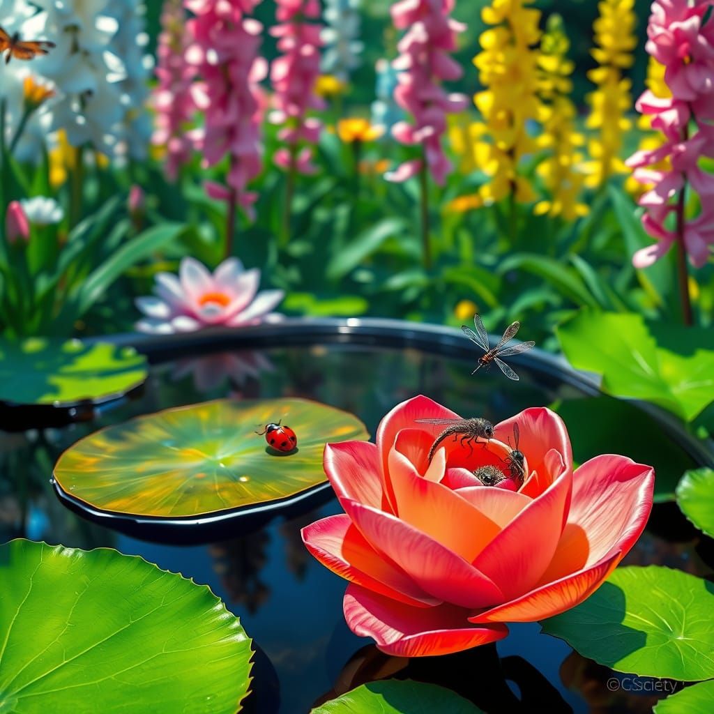 Whimsical Garden Scene in Vibrant Impressionist Style