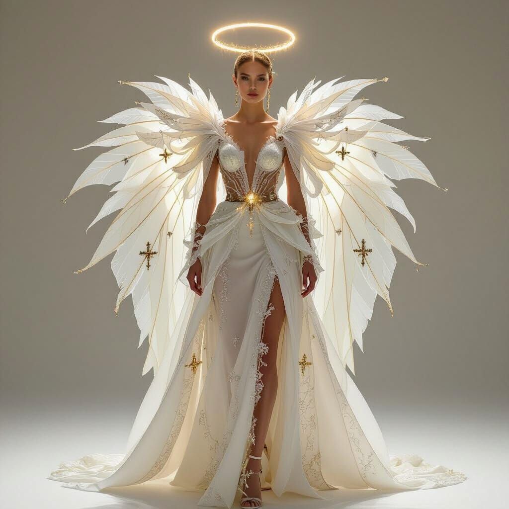 Ethereal Haute Couture Gown with Wing Elements