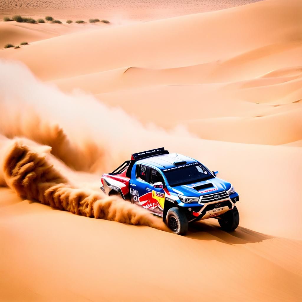 Toyota Hilux Jumps Sand Dune in Paris-Dakar Rally